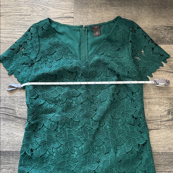 Ann Taylor Factory Holiday Green Lace Short Sleeve Dress Size 6P - Picture 5 of 7
